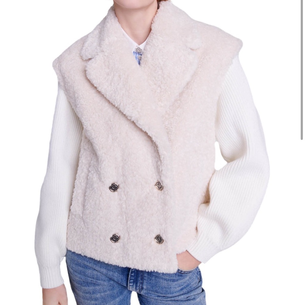 Maje Belere Double Breasted Layered Look Sherpa Jacket / Coat